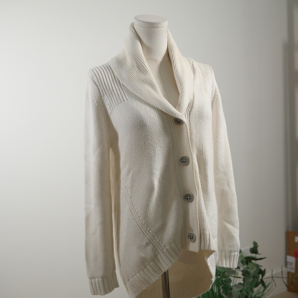 525 America Womens Cream White Shawl Collar Button Front Knit Cardigan Size M
